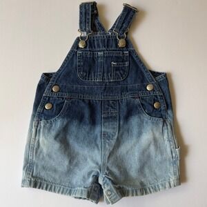 Baby Gap The Perfect Fit Vintage Two Tone Faded Wash Denim Shortalls Size 6-12mo